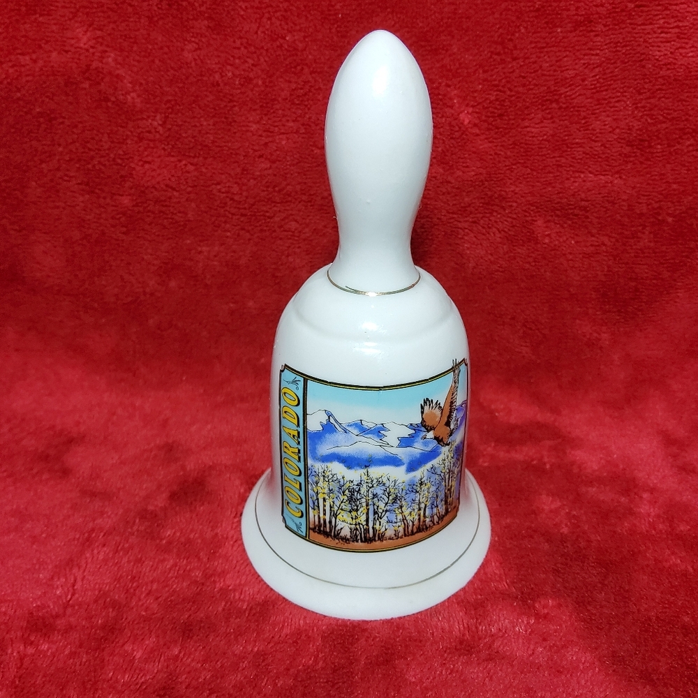 Colorado State White Ceramic Bell Decorative Souvenir Collectible 5"